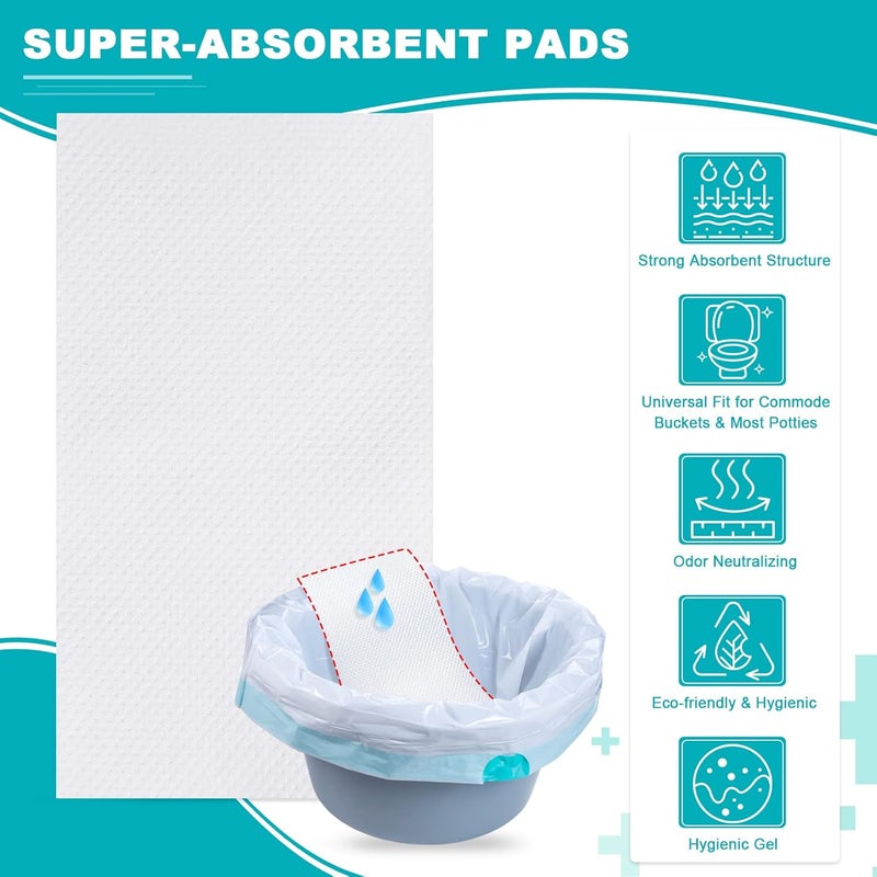 OUMEE 40 Count Absorbent Commode Pads for Bedside Commode Bucket, Commode Liners Pads with Absorbent Gel, Potty Liner Pads for Adults Portable Toilet Bags Bedpans - Image 4